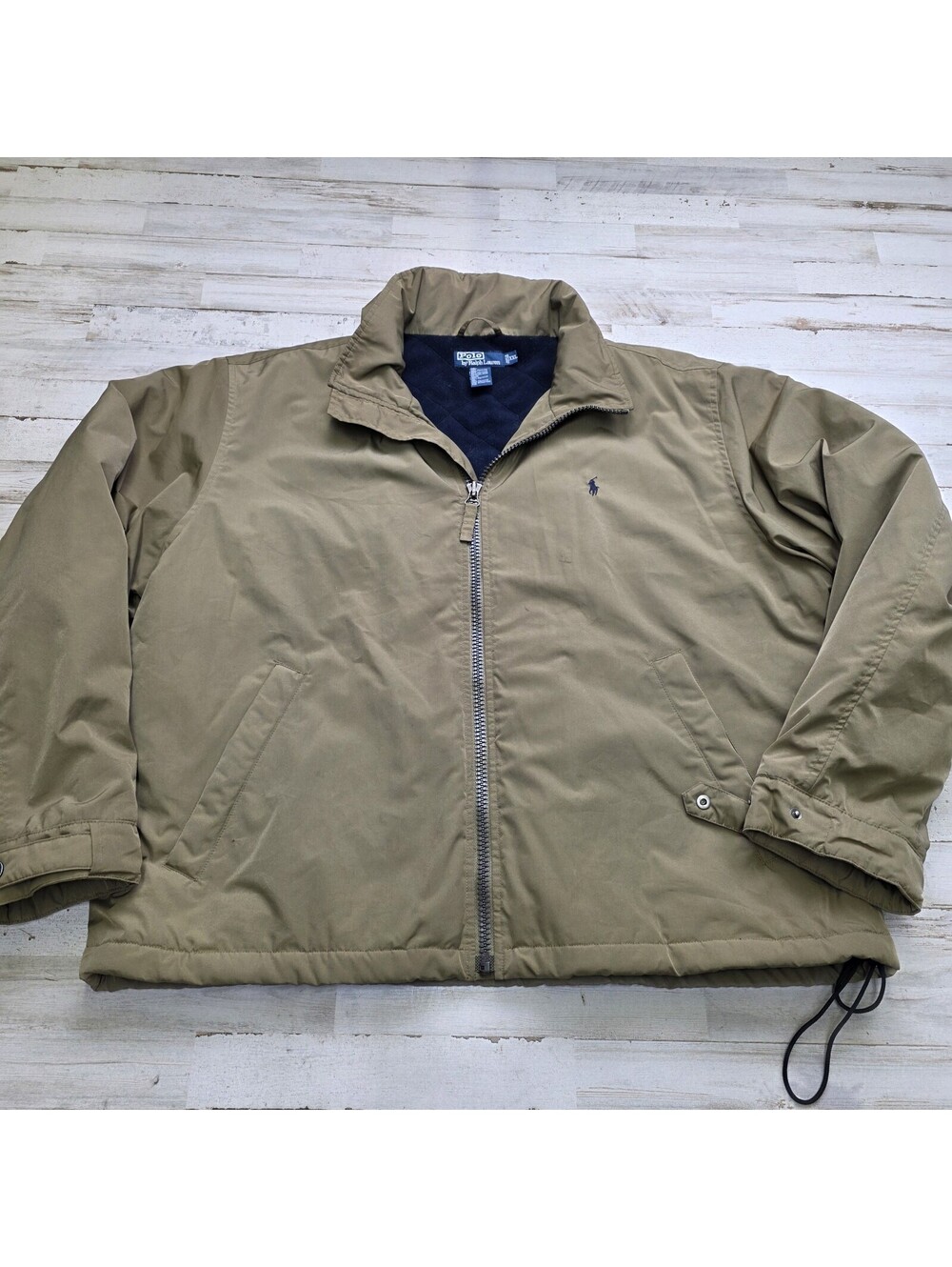 Polo Ralph Lauren Fleece Lined Stowaway Hood Full Zip Jacket Tan Men's XXL